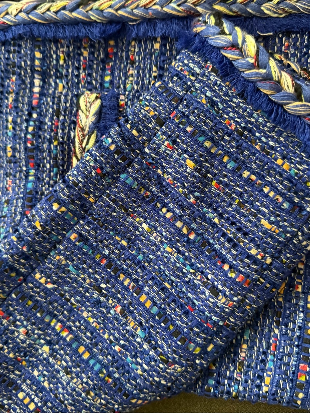 J. Crew Blue Tweed Multicolor thread Collarless Blazer Jacket - Picture 4 of 8